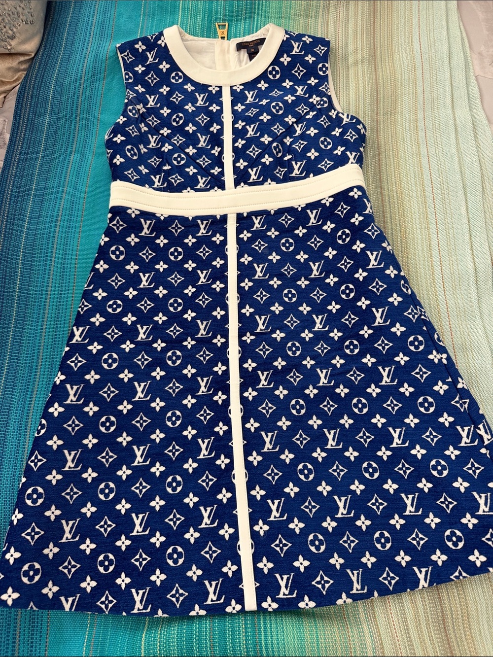 Louis Vuitton Blue and White Monogram Sleeveless Dress